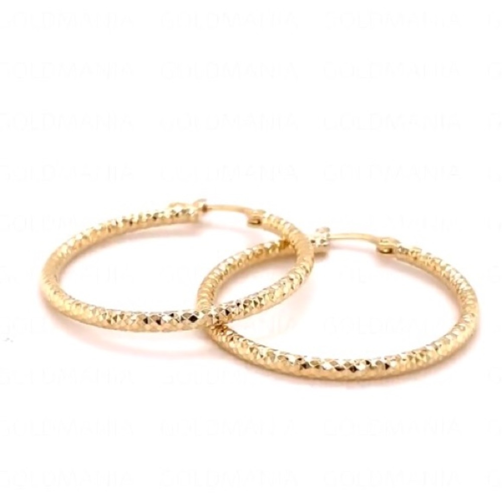 14K Yellow Gold Diamond Cut Hinged Hoop Earrings